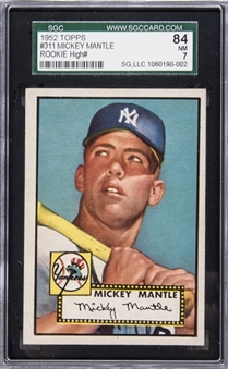 1952 Topps #311 Mickey Mantle Rookie Card – SGC 84 NM 7